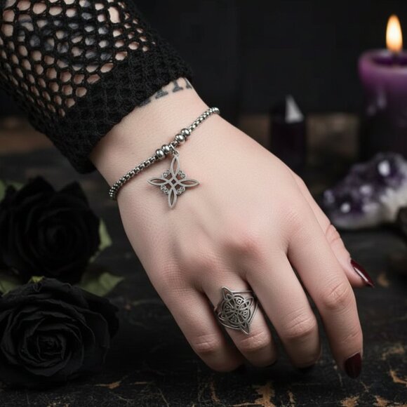 Silver Stainless Steel Witch Celtic Viking Cross Knot Fashion Ring Size 8 NWOT - Picture 2 of 6